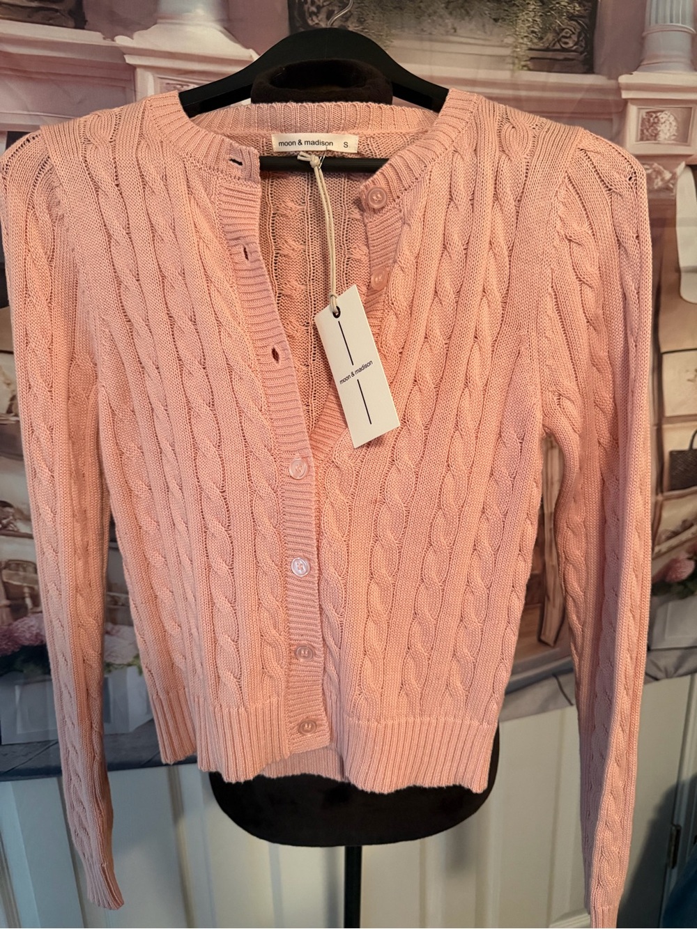 moon & madison Blush Pink Cable Knit Button-Front Cardigan